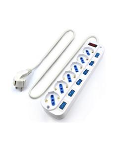 REGLETA EWENT 6 ENCHUFES SHUCO CON PROTECCION E INTERRUPTOR INDIVIDUAL PARA CADA SHUCO / CABLE 5 METROS / (EW3932-5M)