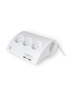 REGLETA EWENT 5 ENCHUFES SHUCO CON PROTECCION CON 2 PUERTOS USB / PARA ESCRITORIOS / CABLE 1.5 M (EW3935)