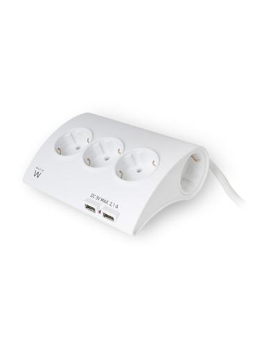 REGLETA EWENT 5 ENCHUFES SHUCO CON PROTECCION CON 2 PUERTOS USB / PARA ESCRITORIOS / CABLE 1.5 M (EW3935)