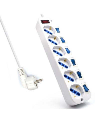 REGLETA EWENT 6 ENCHUFES SHUCO CON PROTECCION E INTERRUPTOR INDIVIDUAL PARA CADA SHUCO / CABLE 3 METROS / (EW3932-3M)