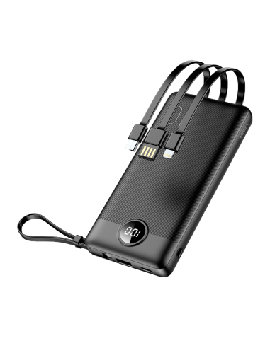 BATERIA POWER BANK VEGER C10 VG-W1116 10000 mAh / CABLES INTEGRADOS USB-C LIGHTNING MICROUSB / NEGRO / VG-W1116