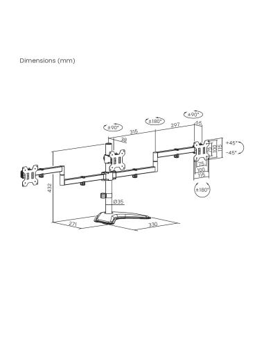 SOPORTE MESA PEANA GIRA INCLI PARA 3 MONITOR 10KG 13-27 NEGRO AISENS DT27TSR-287