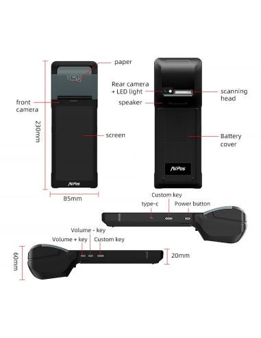 TPV PDA AVPOS TC600 6 OCTA 4GB 128GB WIFI BT NFC 4G 2D PRINTER 2800MAH AVP-TC600