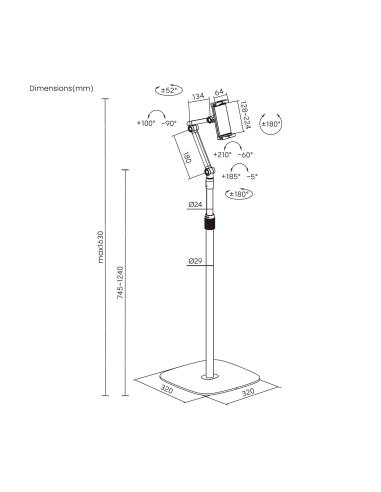 SOPORTE SUELO UNIV AJUSTABLE (3 PIVOTES) TABLET NEGRO AISENS MSF3P-301