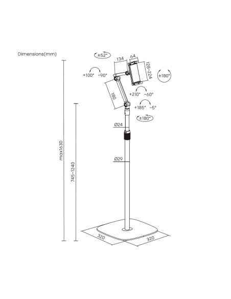 SOPORTE SUELO UNIV AJUSTABLE (3 PIVOTES) TABLET NEGRO AISENS MSF3P-301