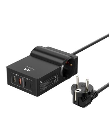 REGLETA ENCHUFES + ESTACION DE CARGA EWENT / 2XSHUKO / 2XUSB-A / 2XUSB-C / 65W / EW3992