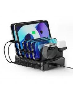 ESTACION DE CARGA EWENT EW1335 / 6 USB 130 W PARA PORTATILES, TABLETS, SMARTPHONES CON SOPORTE PARA SMARTWATCH Y AURICULARES