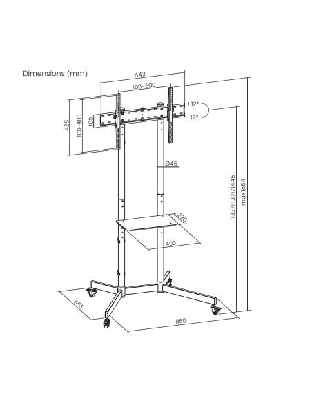 SOPORTE SUELO ECO RUEDA BANDEJA DVD MONITORTV 45KG 37-70 NEGRO AISENS FT70TE-333