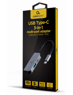 ADAPTADOR MULTIPUERTO USB TIPO C 3 EN 1 PUERTO USB HDMI PD PLATA