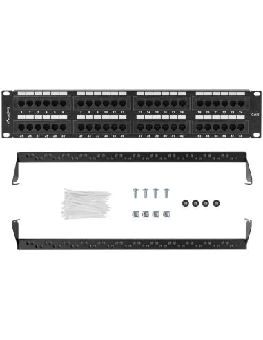PATCH PANEL LANBERG 48 PUERTOS 2U 19? CAT.6 NEGRO