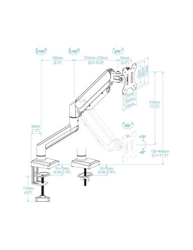 SOPORTE DE MESA MONITOR GIRA INCLIN 1 BRAZO 13-34 NEGRO TOOQ DB1334TNR-B