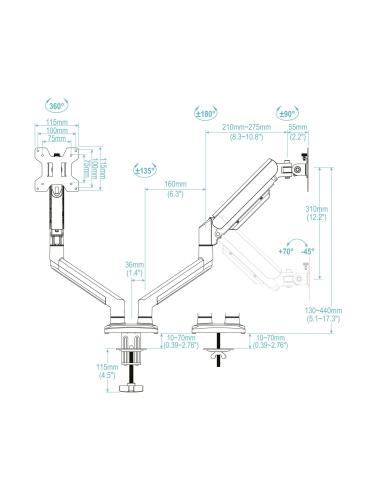 SOPORTE DE MESA MONITOR GIRA INCLIN 2 BRAZOS 13-34 NEGRO TOOQ DB1434TNR-B