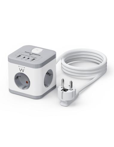 REGLETA ENCHUFES EWENT TORRE 3 SCHUCO / 2X USB-A 3 Amp / 2X USB-C 3 Amp / 1.5 m / EW3863