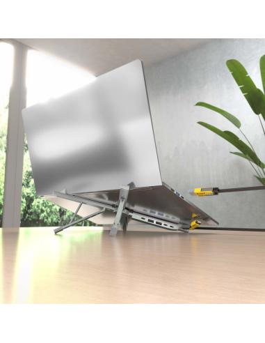 SOPORTE SOBREMESA AJUS PORTATIL CON USB-C DOCK 4 EN 1 GRIS AISENS ASUC-4P021-GR