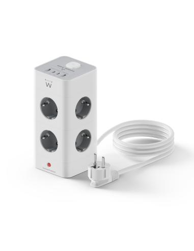 REGLETA ENCHUFES EWENT TORRE 8 SCHUCO / 2X USB-A 3 Amp / 2X USB-C 3 Amp / 2 m / EW3864