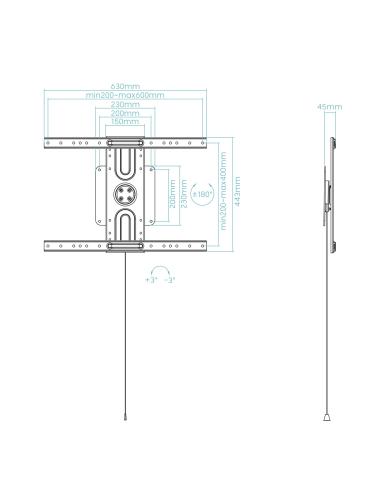 SOPORTE PARED 37-80 ROTACION 360° NEGRO TOOQ LP3780F-R