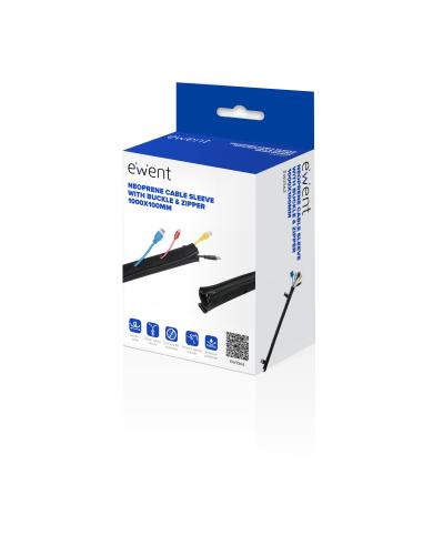 MANGUITO PROTECTOR NEOPRENO EWENT PARA GESTION CABLE CON CREMALLERA Y HEBILLAS / CUBRE CABLE / 1000X100 mm / ORGANIZA Y PROTEGE 
