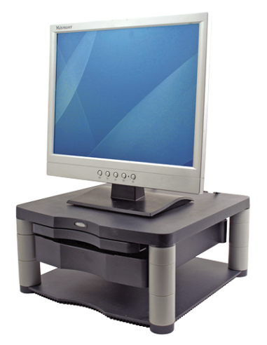 SOPORTE MESA MONITOR LCD FELLOWES PREMIUM PLUS GRAFITO / AJUSTABLE 5 ALTURAS / BANDEJA DE ALMACENAMIENTO / P/N: 91695