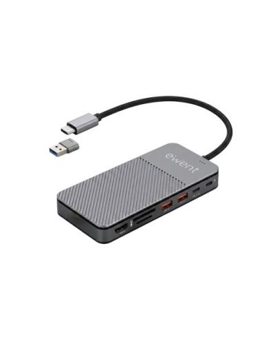 DOCKING STATION + CAJA M.2 EWENT 4K USB-C 3.2 8 EN 1 / ADAPTADOR USB-A / HDMI 4K 60HZ / 2xUSB-A 3.2 10GBS / USB-C 3.2 10GBS / US