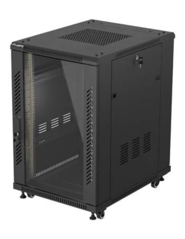 ARMARIO RACK LANBERG DE SUELO 19" 18U 600X800 PUERTA DE CRISTAL FLAT PACK NEGRO