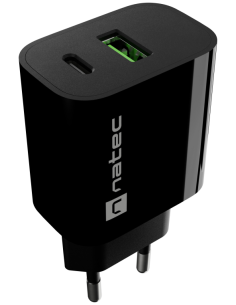 CARGADOR NATEC RIBERA 20W 1XUSB-A QC3.0 + 1XUSB-C PD3.0 NEGRO