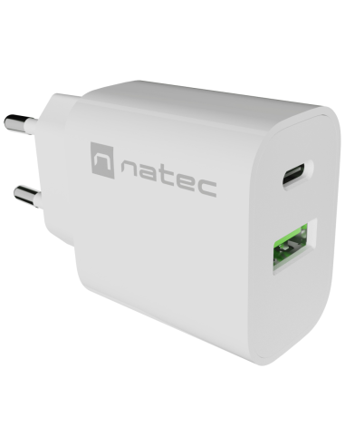 CARGADOR NATEC RIBERA 20W 1XUSB-A QC3.0 + 1XUSB-C PD3.0 BLANCO