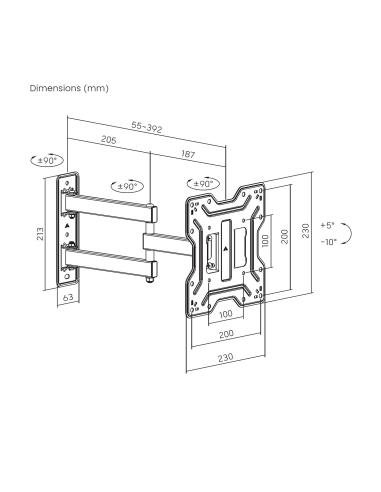 SOPORTE PARED TV 30KG 3 PIVOTES 23-43 GIRA INCLI NEGRO AISENS WT43TSE-413