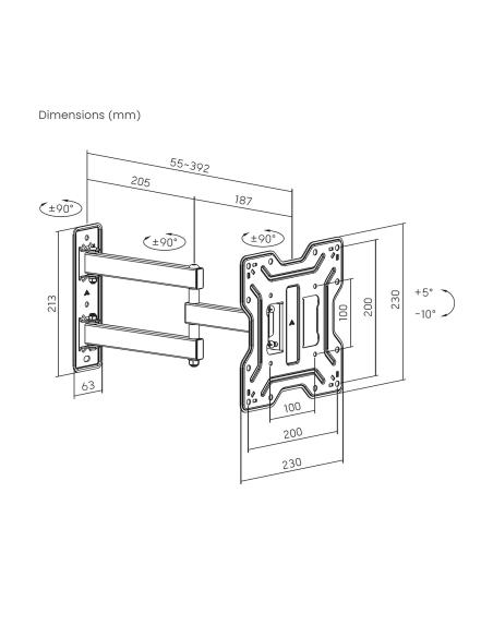 SOPORTE PARED TV 30KG 3 PIVOTES 23-43 GIRA INCLI NEGRO AISENS WT43TSE-413