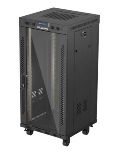 ARMARIO RACK LANBERG 19" 24U 600X600 CON LCD PUERTA DE CRISTAL FLAT PACK NEGRO