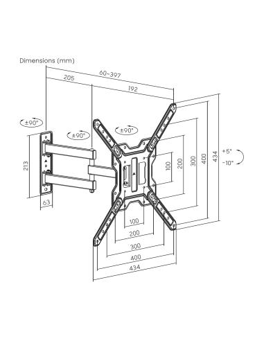 SOPORTE PARED TV 30KG 3 PIVOTES 23-65 GIRA INCLI NEGRO AISENS WT65TSE-417
