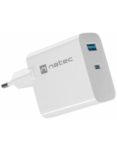 CARGADOR NATEC RIBERA GAN 65W PD3.0 QC3.0 1XUSB-A + 1XUSB-C BLANCO