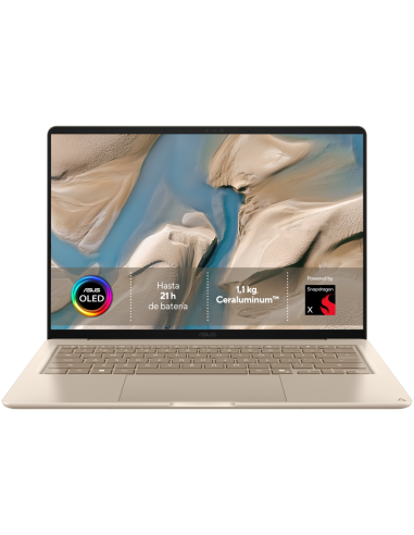 PORTATIL ASUS ZENBOOK 14 UX3480QA-U1223W SNAPDRAGON X1-26-100 16GB 256GB 14"OLED W11H BEIGE noAC