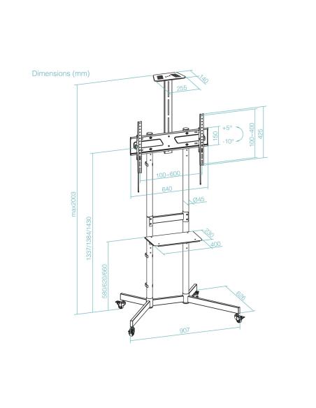 SOPORTE DE SUELO CON RUEDA TV 37-70 CON BANDEJA 400X230 TOOQ NEGRO FS1151M-B