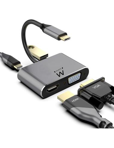 DOCKING STATION EWENT USB-C 3.2 4 EN 1 / HDMI HEMBRA 4K 30HZ / VGA FHD / USB-A / USB-C PD 60W / EW9700